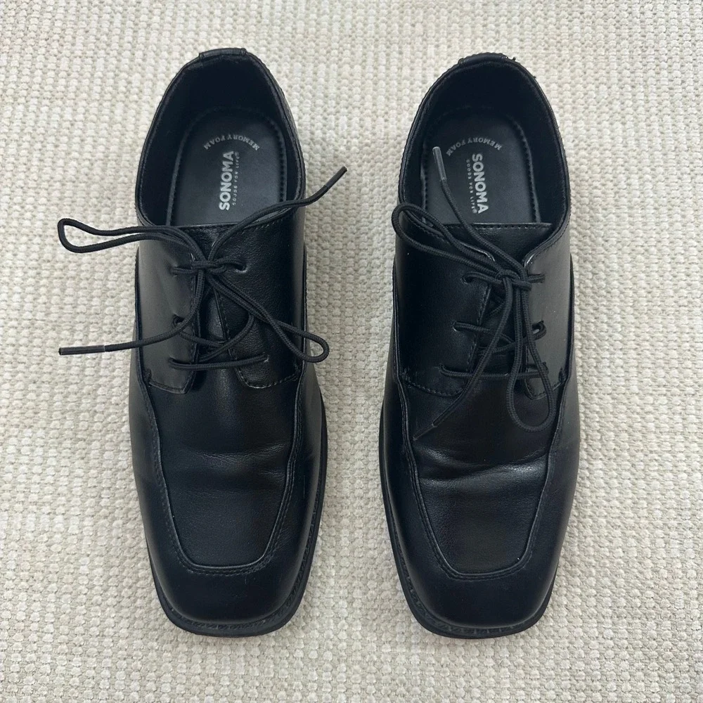 Sonoma Boys Alexander Black Square Toe Lace Up Dress Shoes Memory Foam Size 7 M